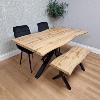 Kosy Koala Wooden Dining Table with 2 Black Chairs & Bench - Dining Kitchen Room Furniture in Brown
