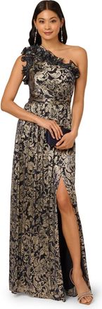 Adrianna Papell Womens One Shoulder Crinkle Gown - Blue - Size 12 UK
