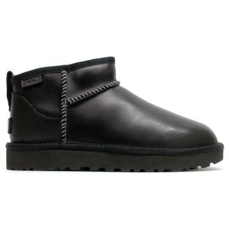 UGG Classic Ultra Mini Leather Womens Ankle Boots - UK 6 - US 8 Women - EU 39 - Black Black - Size:UK 6