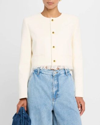 Frame Denim Tweed Fringe Jacket In Beige