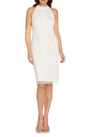 Adrianna Papell Beaded T-Back Cocktail Sheath Dress in Ivory at Nordstrom, Size 6