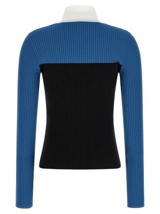 Courr&egrave;ges Tricolor Color-Block Ribbed Sweater - Blue