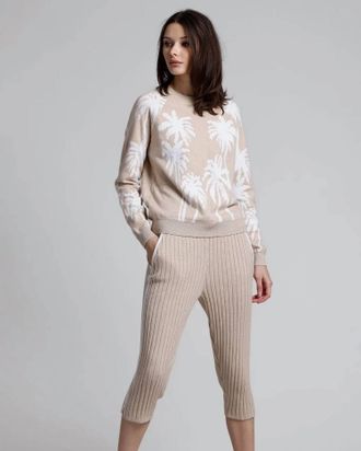 Minnie Rose Palm Tree Reversible Crew Top In Brown Sugar / White