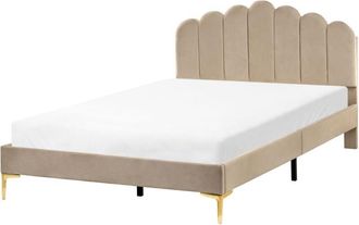 Beliani Bed Velvet SAUVIAN 140 x 200 cm (EU Double) Taupe