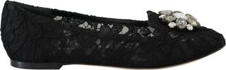 Dolce & Gabbana Black Taormina Lace Crystals Flats Womens Shoes