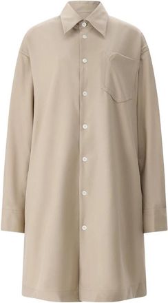 Ami Midi Overhemdjurk - Dames - Mantel - Beige - S - Wol - Jassen