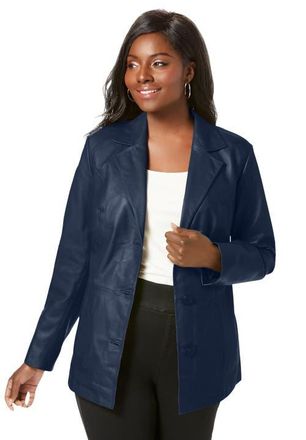 Jessica London Leather Blazer in Navy at Nordstrom, Size 30