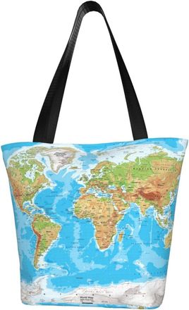 AOOEDM Great World Map Print Tote Bag Women Capacity Shoulder Grocery Shopping Bags
