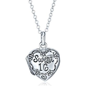 Bling Jewelry Sweet 16 Rhodium Plated Sterling Silver Engraved Heart Locket Necklace at Nordstrom Rack