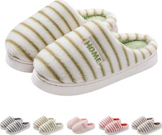 Generic Striped Slippers Soft Bottom Slippers Womens Closed Toe Stripe Slipper Plush Home Shoes Anti Skidding House Shoes Lightweight Memory Foam Sliders Brea