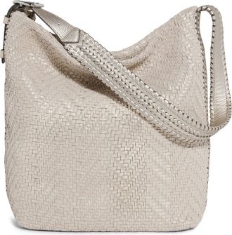 Aim&eacute;e All For Love Novelty Woven Leather Bucket Bag in Woven Metallic Sand at Nordstrom