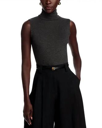 Majestic Filatures Soft Touch Sleeveless Turtleneck Top In Anthracite Chine