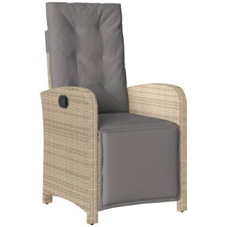 vidaXL Sill&oacute;n Reclinable De Jard&iacute;n Con Reposapi&eacute;s Rat&aacute;n Pe Beige Mixto Vidaxl