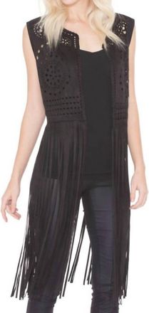 ADORE Laser Cut Faux Suede Vest In Black