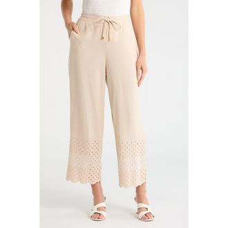 Ellen Tracy Eyelet Scallop Hem Pants in Linen at Nordstrom Rack, Size X-Small