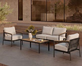 Castlery Sorrento Outdoor Loveseat, Aluminium Frame, Water-Repellent Cover, Natural Beige, Multi Color