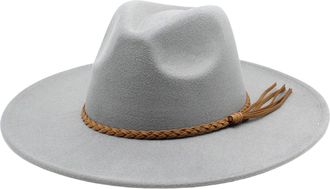 Generic Wide Brim Fedora Hat - Wool Felt Panama Cap - One Size Unisex Women Men - Braided Leather Band - Fedora Sun Hat
