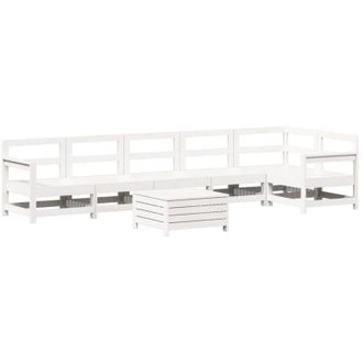 vidaXL Vidaxl - Juego De Sof&aacute;s De Jard&iacute;n 7 Pzas Madera Maciza De Pino Blanco