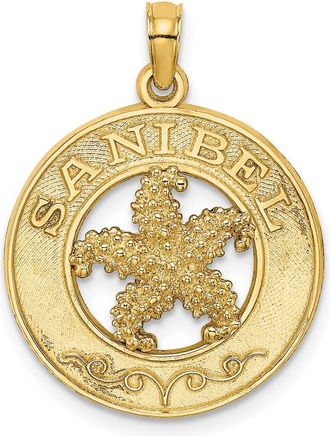 Diamond2Deal 14k Yellow Gold SANIBEL with Starfish Circle Charm Pendant