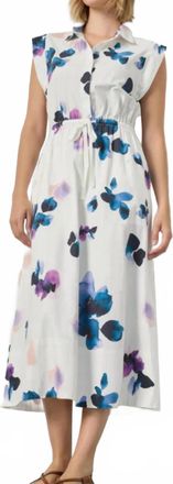 Lilla P Gusset Sleeve Maxi Dress In Orchid Print