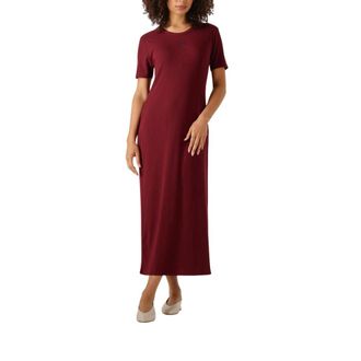 Calvin Klein Kleedjes, Dames, Rood, XL, Wol, Bordeaux Rib Midi Jurk Elegant Stijl