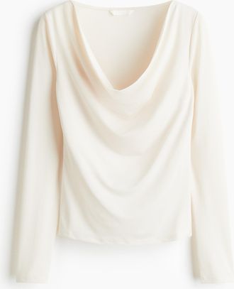 H&M Shirt mit Wasserfall-Ausschnitt - Beige