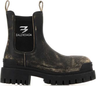 Balenciaga Black Leather Strike Chelsea Ankle Boots