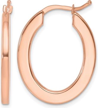 Diamond2Deal 14K Gold Polished 2.3mm Square Tube Oval Shape Hoop Earrings