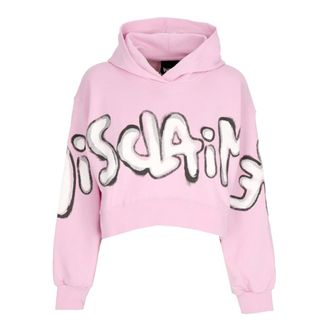 Disclaimer Hoodies, female, Pink, Size: XS Crop Hoodie Sweatshirt 100% Cotton