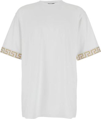 Versace T-shirt met ronde hals en Greca-patroon op de mouwen - Heren - T-shirts - Wit - 2XL - Nylon - Tops