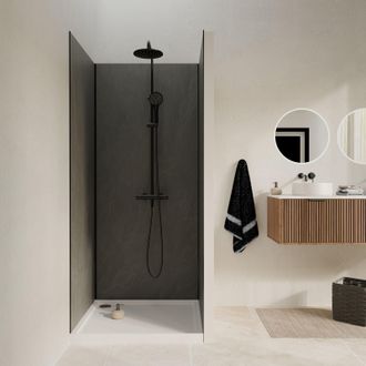 Aurlane Pack De 3 Paneles Murales Piedra Ardoise 90x210 Cm Y Perfiles Negros
