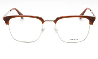 Police VPLL64 Rectangular Metal-Frame Eyeglasses - Brown