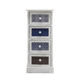 Mobili Rebecca Chifonier de 4 cajones estrecho en madera blanco, azul y gris