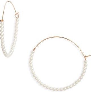 Nordstrom Faux Pearl Wire Hoop Earrings in White- Gold at Nordstrom Rack