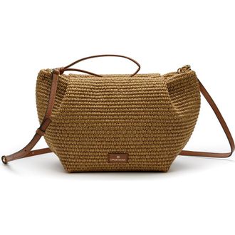 La Portegna Marta Jute Clutch Bag With Shoulder Strap in Light Brown at Nordstrom