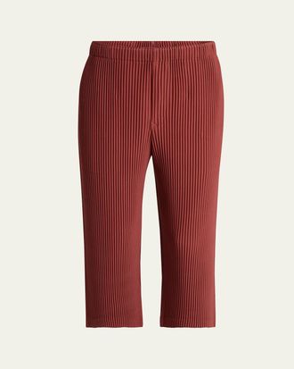 Homme Pliss&eacute; Issey Miyake Mens Cropped Brown Pleated Trousers