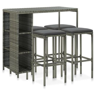 vidaXL Set De Bar Para Jard&iacute;n 5 Piezas Y Cojines Rat&aacute;n Sint&eacute;tico Gris Vidaxl
