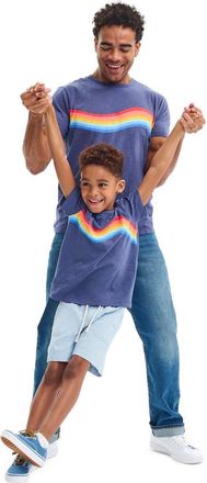 primary Unisex Fit Rainbow Banner Wave Tee in Sunwashed Navy at Nordstrom, Size Xx-Large