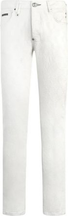 Philipp Plein Super Straight Cut Jeans Embroidery Monogram - Heren - Slim Fit Jeans - Wit - W36 - Katoen - Jeans
