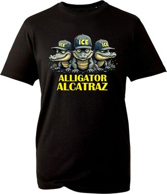 Generic Alligator Alcatraz Graphic T-Shirt - Three Cool Gators in ICE Caps Funny Prison Theme Streetwear Shirt for Men & Women (Black, 2XL)