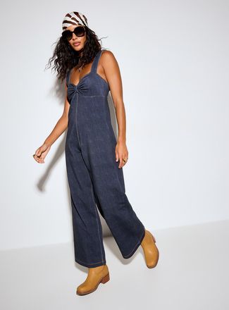 Icone Womens Terry underside denim effect gathered-bust jumpsuit