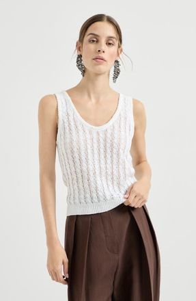 Brunello Cucinelli Dazzling cable top in White at Nordstrom, Size Xx-Small Eu