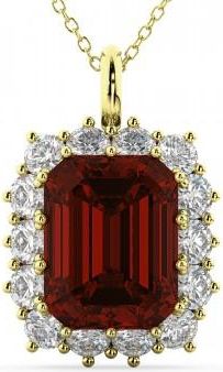 Allurez Emerald Cut Garnet & Diamond Pendant 14k Yellow Gold (5.68ct)