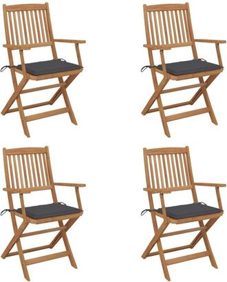 vidaXL Vidaxl - Sillas De Jard&iacute;n Plegables 4 Uds Y Cojines Madera Maciza Acacia
