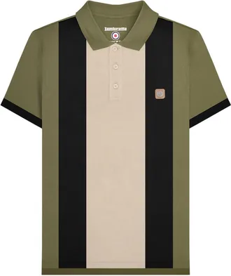 Lambretta Heren Contrast Paneel Vintage Poloshirt (Kaki Groen)