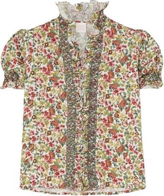 Loretta Caponi Floral High Neck Donatella Blouse Size L