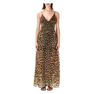 Alberta Ferretti Alberta Ferretti, Maxi Dresses, female, Brown, Size: L Long Leopard-Print Organza Dress
