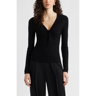 Nordstrom Twist Front Detail Merino Wool Blend Sweater in Black at Nordstrom, Size Xx-Small