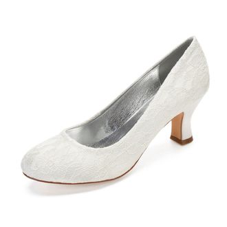 Generic Wedding Shoes Womens Bridal Lace Kitten Heel Round Toe Low Heels Ankle Strap Dress Evening Party Pumps 6.5Cm,Ivory,9 UK