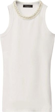 Fabiana Filippi Tops, Dames, Grijs, L, Leer, Geborduurde mouwloze top